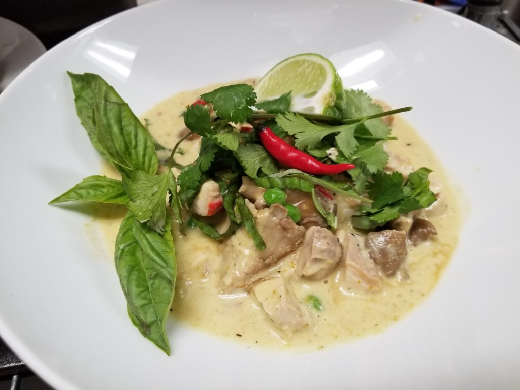 Lunch and Bar Menu - Thai Green Curry, Sous Vide Chicken Breast and Thigh Meat